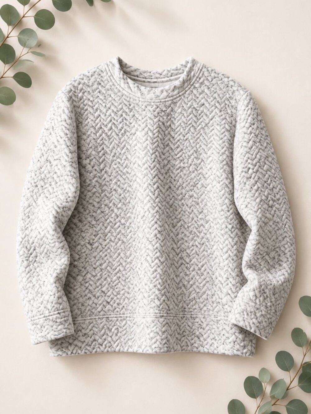 Quilted Textured Sweatshirt | Cream Gray | Cozy Minimalist Pullover